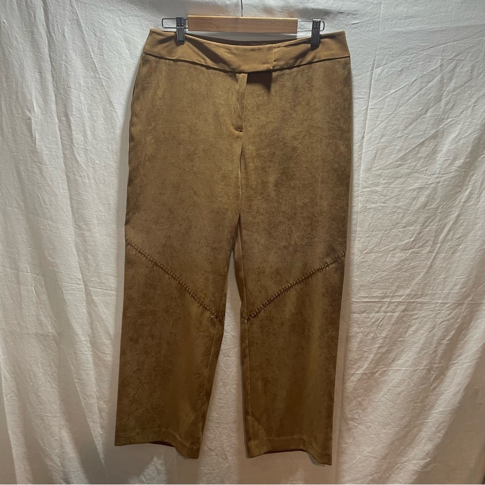 Womens Norton Mcnaughton Faux Suede Pants Brown Wide Leg Size 14 Petite